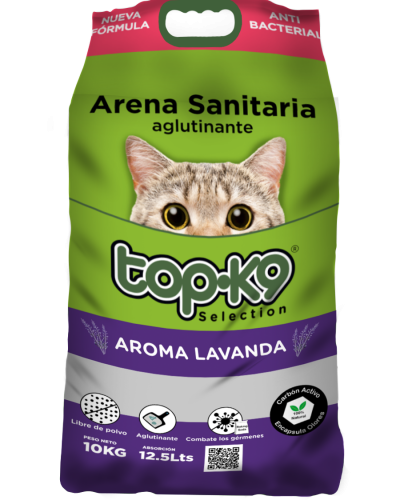 Arena Aglomerante TopK9 Lavanda 10 kg y 4 kg