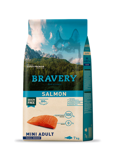 Bravery Mini Adulto Grain Free Salmon 7 kg y 2 kg