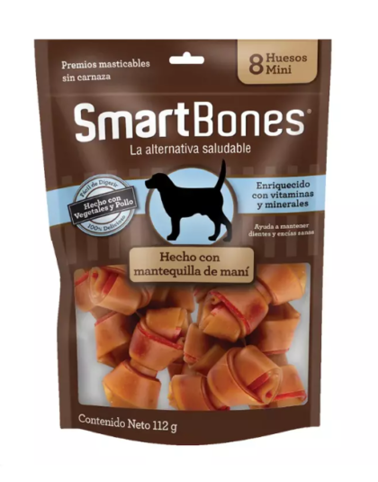 SmartBones Premios Masticables 8 Huesos Mini Hecho con mantequilla de maní 112 g